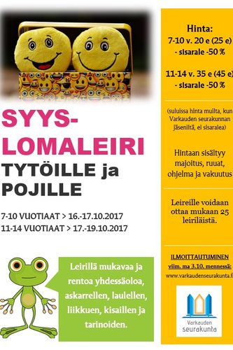 Syyslomaleiri tytöille ja pojille 7-14 vuotiaat Syyslomaleiri tytöille ja pojille 7-14 vuotiaat