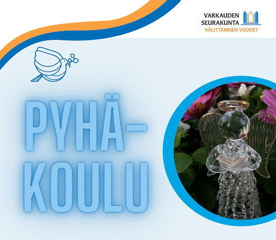 Pyhäkoulu Lasienkeli lukee kirjaa kukkia taustalla.