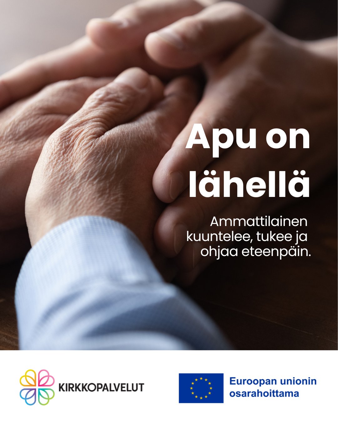 kädet pitelevät toisia käsiä. Yhdessä tehden- hankkeen tunnuskuva