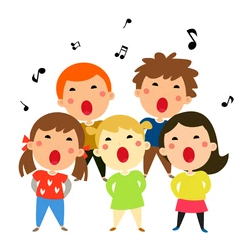 piirretty kuva iloisesti laulavista lapsista