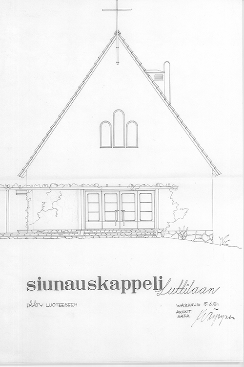Kalevi Väyrysen suunnittelmat Luttilan kappelista näyttävät tältä.